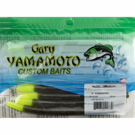 YAMAMOTO 5 in. Senko Green & Pumpkin Fishing Lure with Chartreuse Tail, 10PK YAM-9-10-547